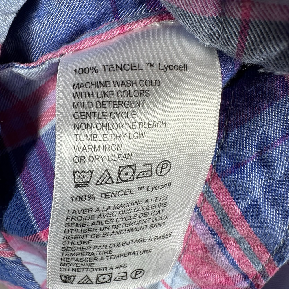 Tommy Bahama Button Front Plaid Shirt Women's M Pink Blue Tencel Casual - Picture 3 of 7